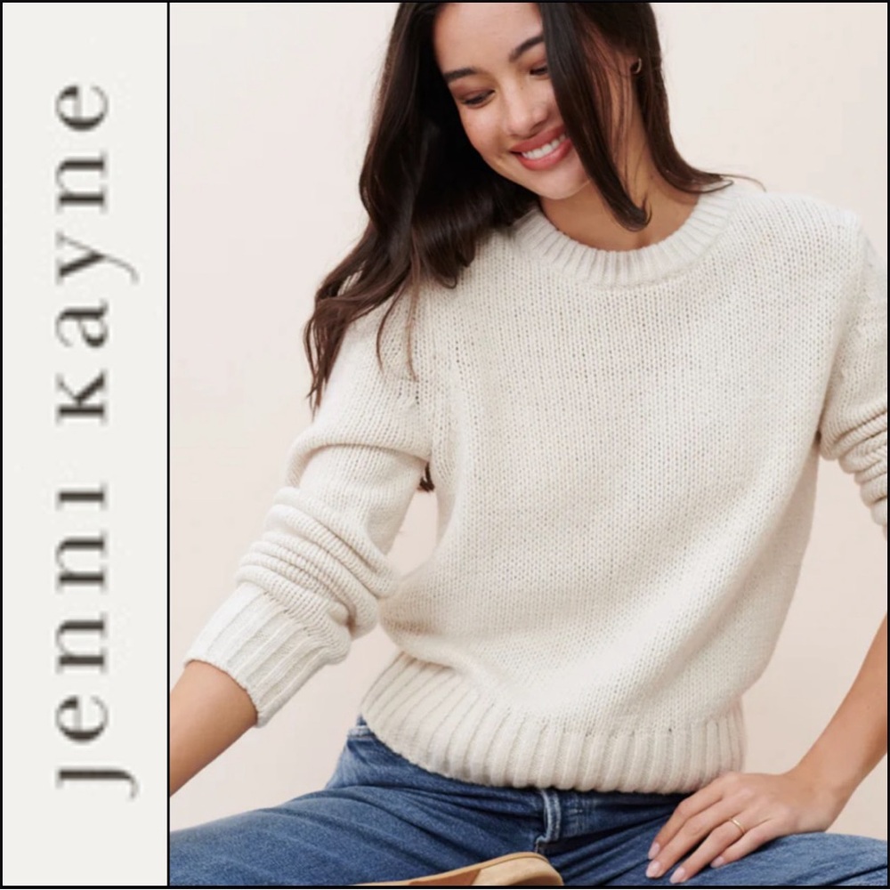 Jenni Kayne Bone Beige Off White Classic Crewneck Sweater